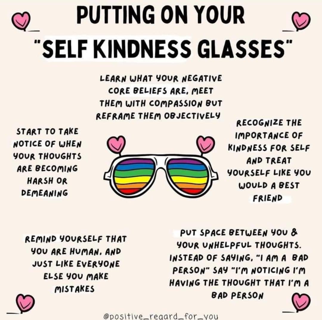Suns out☀️so how about putting on your “Self Kindness Glasses” today👓💜 #kind #bekind #kindness #kindnessmatters #bekindtoyourmind #compassion #selflove #dailywisdom #peace #sunsout #sunnyday #stepbystep