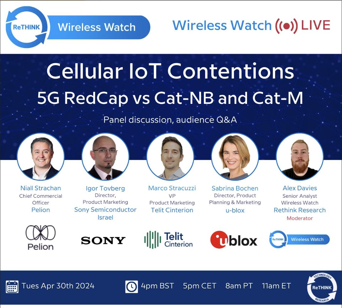 Join us on Tue Apr 30th, 4pm UK time for an in-depth discussion on the rise of RedCap and its impact on cellular IoT. Register Now: hubs.ly/Q02s--F00 #RedCap #cellularIoT #5G #LPWAN