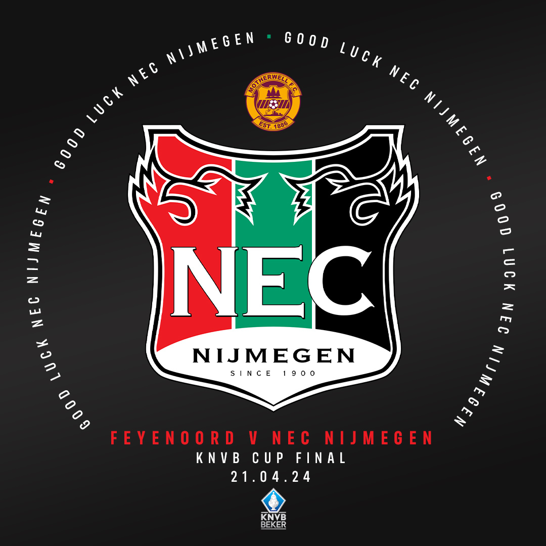 MotherwellFC's tweet photo. Good luck to our friends @necnijmegen who are in cup final action this weekend against Feyenoord. 

Heel veel succes jongens! https://t.co/GeYnbNgqEt