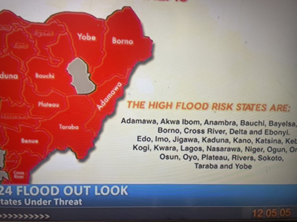 Morris_Monye's tweet photo. They’ve given warning now that 31 states are under threat of flooding by November 2024. 

They’ve warned now. 

Watch how nothing will be done by govt and millions of people will still lose their lives and homes. 

3m Nigerians were displaced last year. 

Meanwhile, Abia state has opened up a flood waterways to fight the flood (even though they are not high risks area). 

My state of residence and origin, Lagos and Delta respectively have done nothing so far.