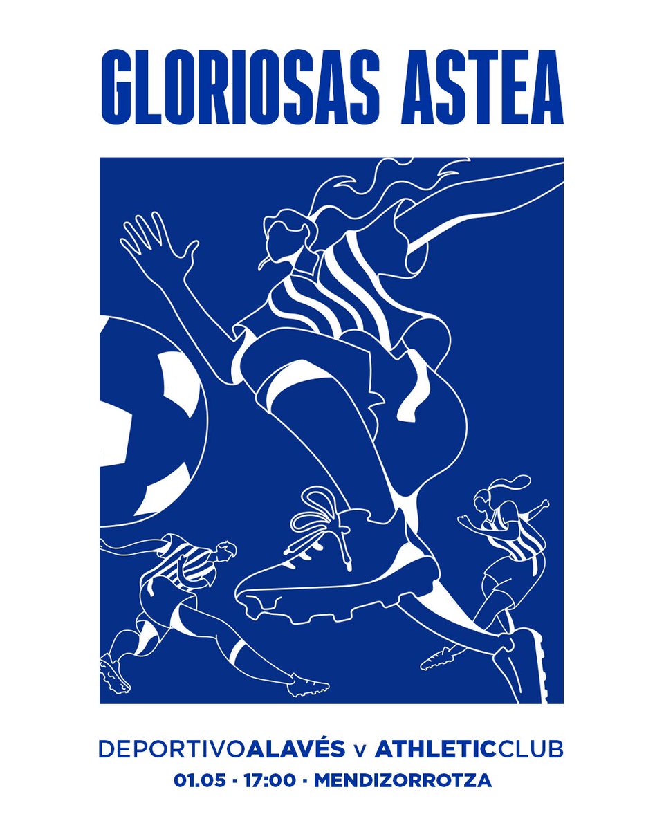 ✅️ ¡Cerraremos #GloriosasAstea con un partidazo! ⚽️

🗓️ Miércoles, 1 de mayo
🕔 17:00h
🆚 <a href="/AthleticClubFem/">Athletic Club</a> 
🏟️ Mendizorrotza

ℹ️🎟️ t.ly/FS8nO

#GoazenGloriosas 🔵⚪