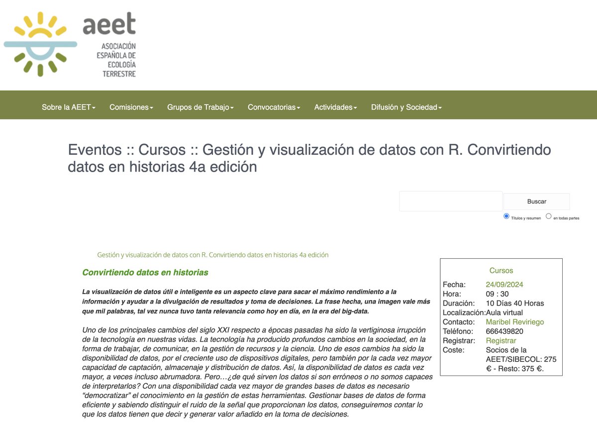 #EscuelaAEET Curso “Gestión y visualización de datos con R. Convirtiendo datos en historias 4a edición” por @carlos_lara0 Septiembre-Noviembre 2024 (aula virtual) Info: aeet.org/events/2024/09…