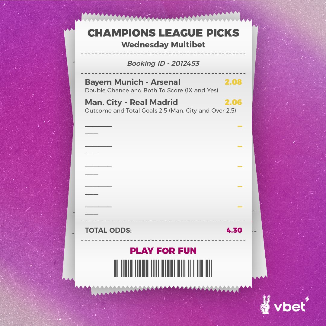 ✌Champions League Day 2! Trending bets for today's fixtures 👇 #vbet