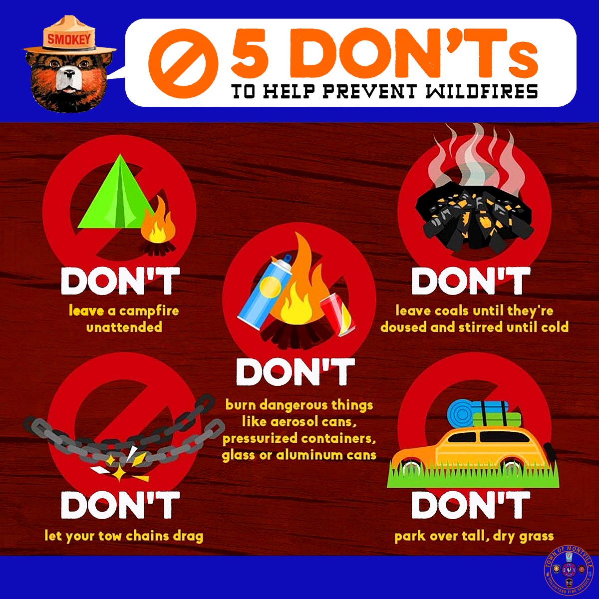 5 Don'ts To Help Prevent Wildfires. 

#OnlyYouCanPreventForestFires

#MTVCT #Montville #MontvilleCT #CT #Connecticut #WX #WXCT #CTWX @CTDEEPNews