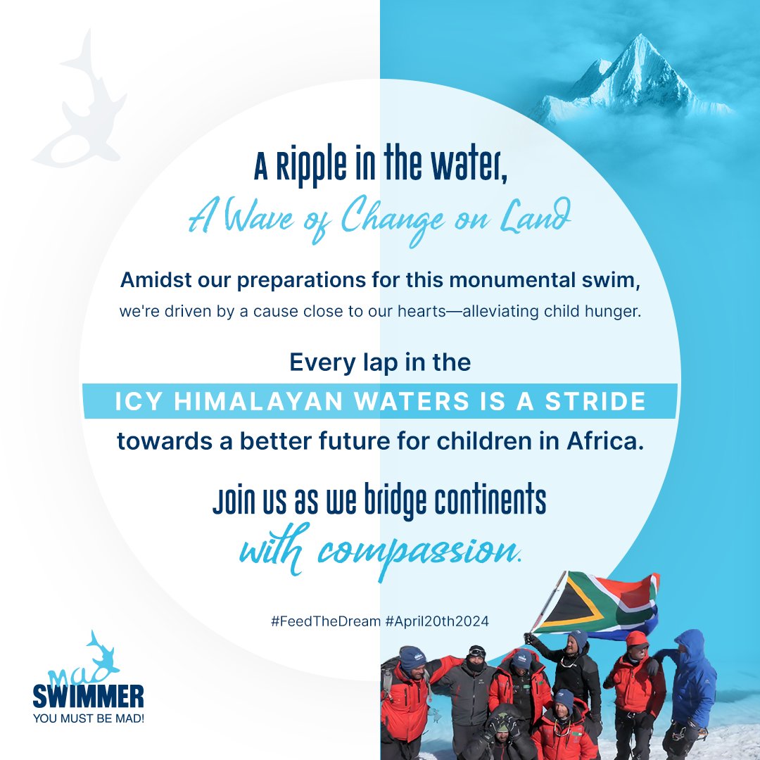 A Ripple in the Water, A Wave of Change on Land. Amidst our preparations for this monumental swim, we're driven by a cause close to our hearts. Every lap in the icy Himalayan waters is a stride towards a better future for children in Africa.#FeedTheDream #April20th2024'