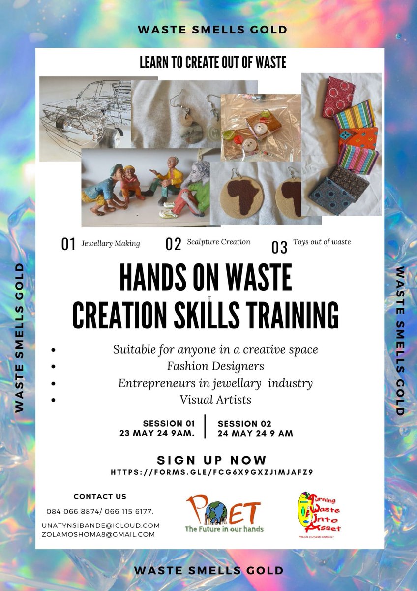 Here's an opportunity for unemployed youth that's interested in the Arts but also who wanna help eradicate the poor waste management crisis we're faced with in local communities the programme may not come with a certificate/Job but insures a set of skills for self-empowerment.