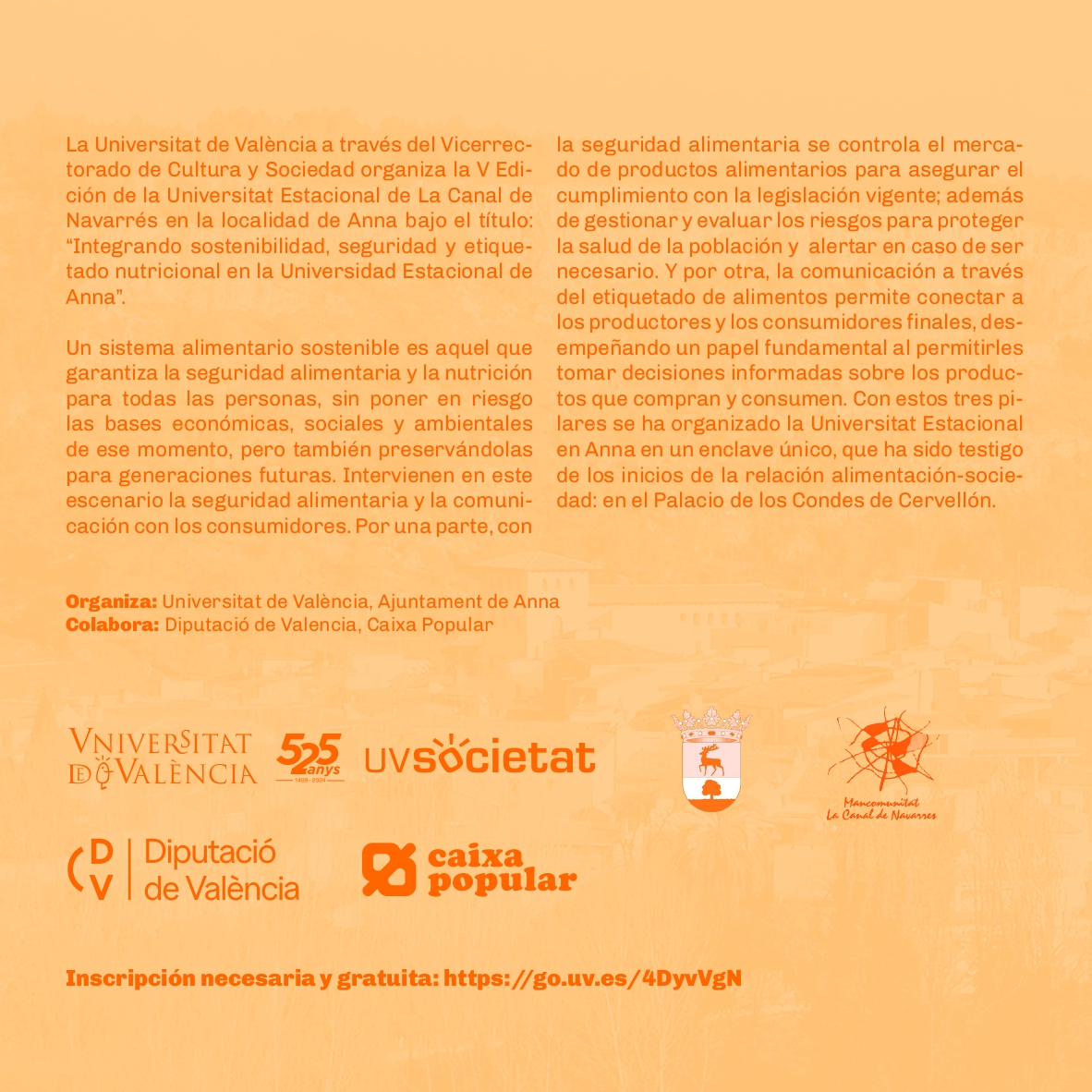 🆕Vuelve la Universitat Estacional de Anna bajo el título 𝐈𝐧𝐭𝐞𝐠𝐫𝐚𝐧𝐝𝐨 𝐬𝐨𝐬𝐭𝐞𝐧𝐢𝐛𝐢𝐥𝐢𝐝𝐚𝐝, 𝐬𝐞𝐠𝐮𝐫𝐢𝐝𝐚𝐝 𝐲 𝐞𝐭𝐢𝐪𝐮𝐞𝐭𝐚𝐝𝐨 𝐧𝐮𝐭𝐫𝐢𝐜𝐢𝐨𝐧𝐚𝐥 𝐞𝐧 𝐥𝐚 𝐔𝐧𝐢𝐯𝐞𝐫𝐬𝐢𝐝𝐚𝐝 𝐄𝐬𝐭𝐚𝐜𝐢𝐨𝐧𝐚𝐥 𝐝𝐞 𝐀𝐧𝐧𝐚

🗓️19/04
🔗go.uv.es/4DyvVgN