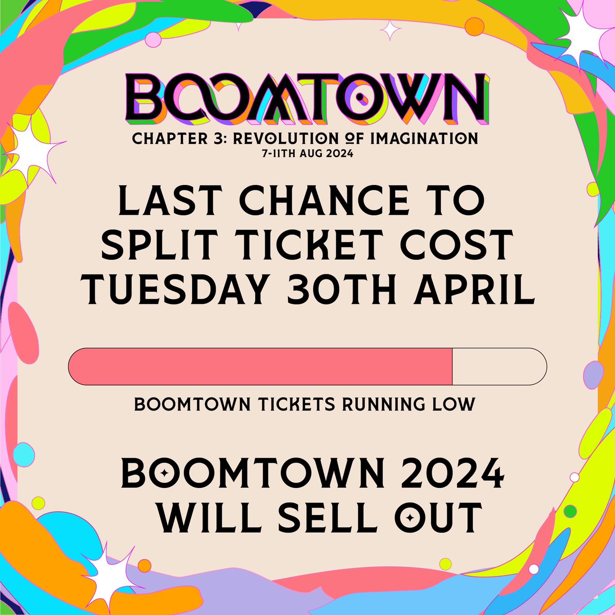 Don't miss your last chance to split the cost with a payment plan! ✨ If you plan on splitting the cost we recommend you lock yours in NOW as instalment plans end in April. boomtownfair.co.uk/tickets #Boomtown #RevolutionOfImagination