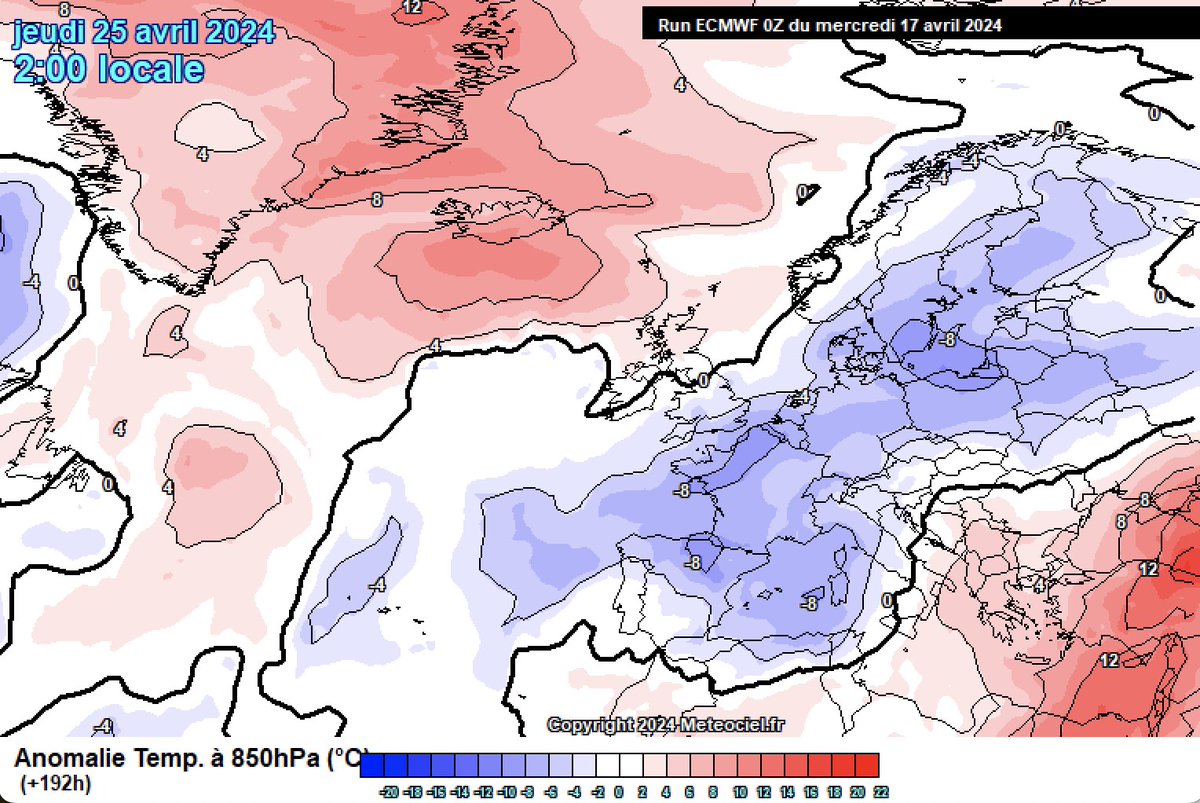 Algunos mapas marcan ya un final de abril más frío de lo que ha venido siendo la primera quincena del mes totalmente anómala con temperaturas hasta 15 grados por encima del valor normal de la fecha.