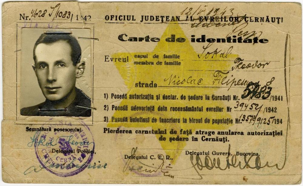 An identify card for a Romanian Jew in the Cernăuți Ghetto, the loss of which meant cancelation of residency in the city & deportation to Transnistria.