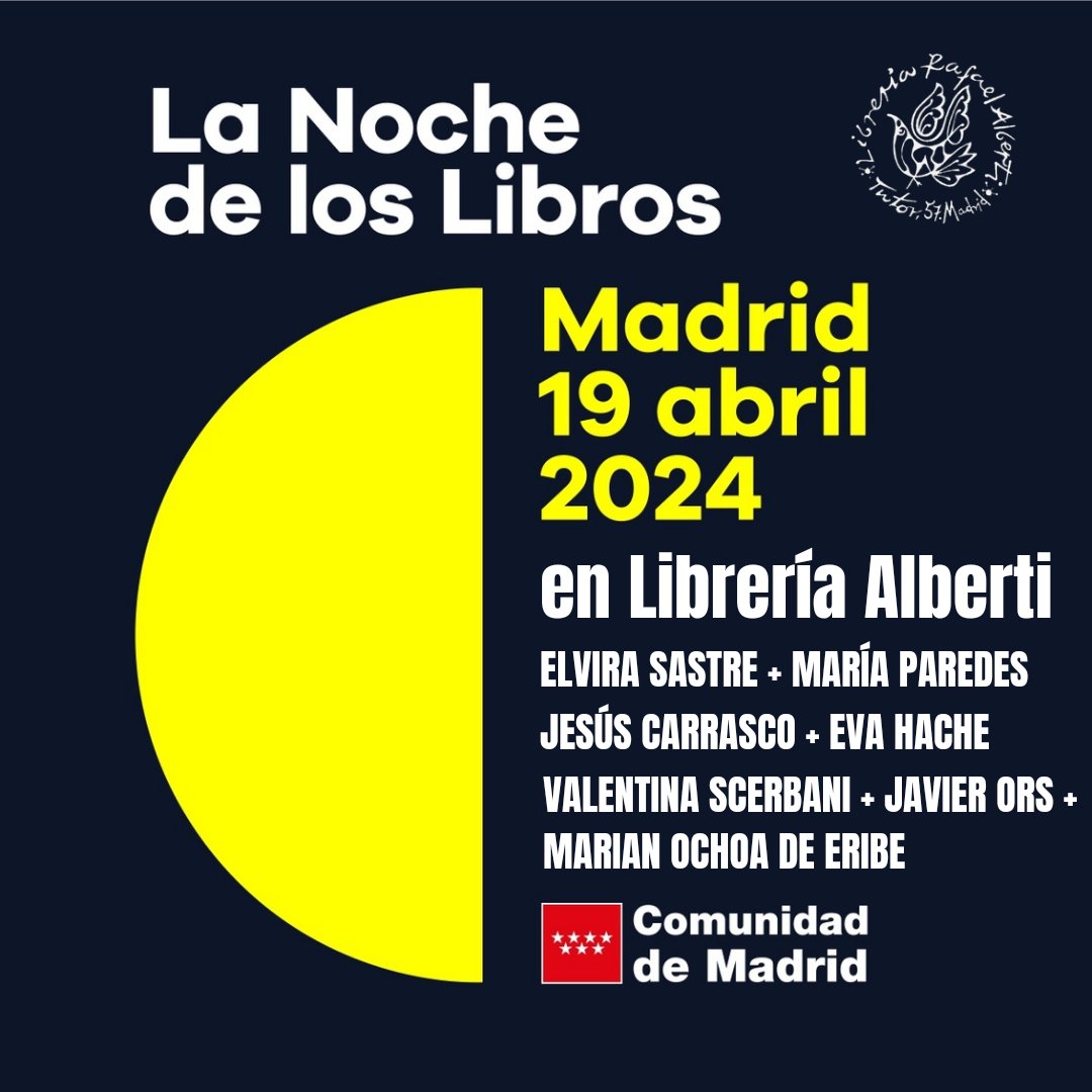 🗓️ Viernes 19 de abril, a partir de las 18:00 Llega La Noche de los Libros y en Alberti hemos preparado una programación que no te puedes perder, tres encuentros especiales para una tarde que se alargará y que será toda una celebración. Sigue este hilo, que te lo contamos 😉⬇️