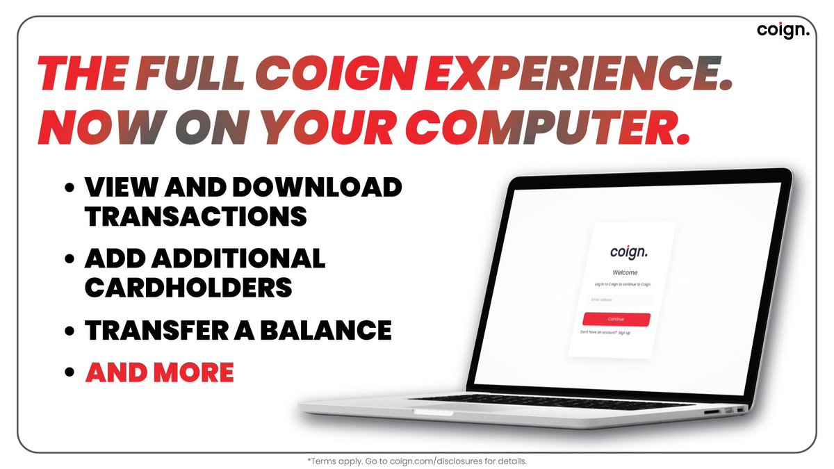 If you were waiting for a full-featured Coign website, it’s HERE! Anything the Coign app can do, the Coign website can now do.👇👇👇 📍Pay your bill 📍See your transactions in real time (and download them) 📍Make a balance transfer 📍Add an additional user 📍Manage your account…