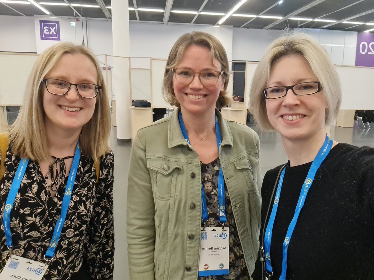 Amazing to catch up with @DrFionaClubb and @DrGeorgieB (and @rebeccahodge100) here at #EGU24. Huge congratulations to @DrFionaClubb on her Outstanding ECS award @EGU_GM!