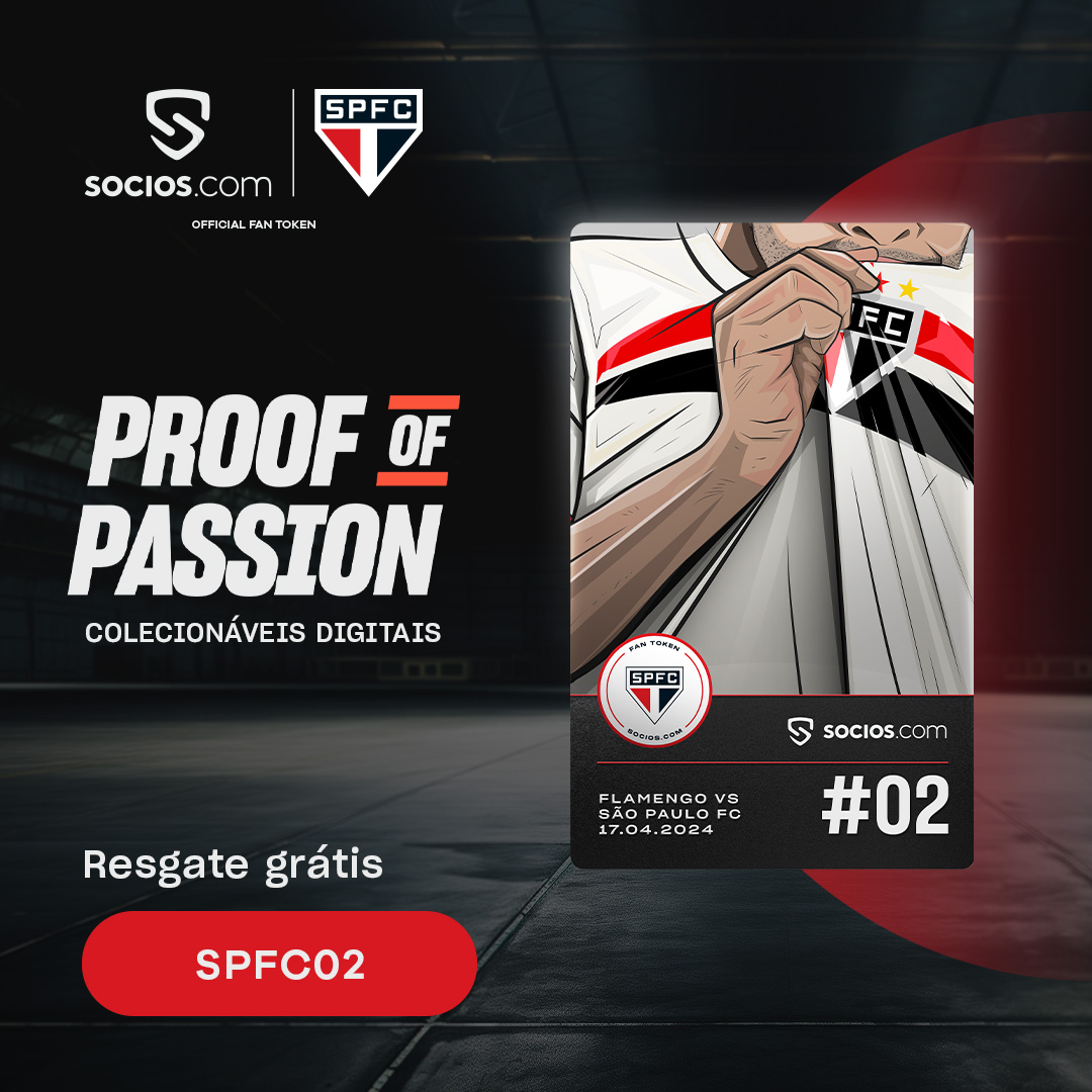 A torcida tricolor já pode resgatar o Colecionável Digital #ProofOfPassion #2! 👉 Antes do início do jogo, acesse provesuapaixao.com.br e insira o código. Atenção: até as 21h30. Resgate grátis a cada rodada do Brasileiro e concorra a prêmios! #ProveSuaPaixão | @SociosBrasil