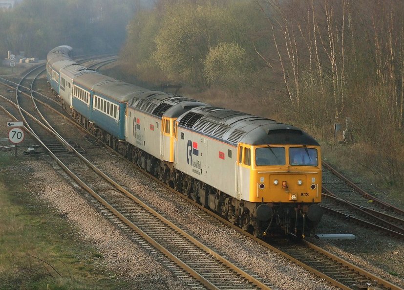 Punk rock warlord/train song fact. In 2005, the UK-based loco hire firm Cotswold Rail named two of their class 47 engines after Joe Strummer and Captain Sensible of The Clash & The Damned respectively. Joe & the Captain are seen here passing Clay Cross, England. 📷 Phil Sangwell