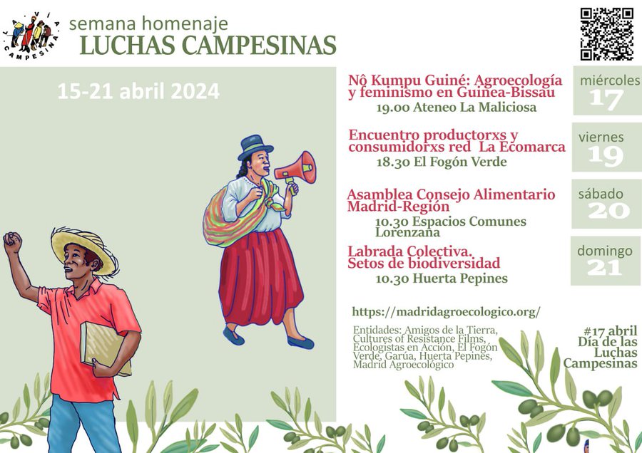 En la semana de #LuchasCampesinas, del 17 al 21 de abril, organizamos actividades que buscan soluciones campesinas a la crisis alimentaria y climática, cuidando la biodiversidad y la justicia social. Tienes todo el programa en madridagroecologico.org/17abril_luchas…