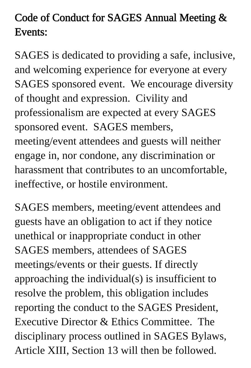 Good morning #SAGES2024. Today is the day... Sessions start this morning and the Board is boarding. Quick reminder of the conference code of conduct. Be excellent to each other.