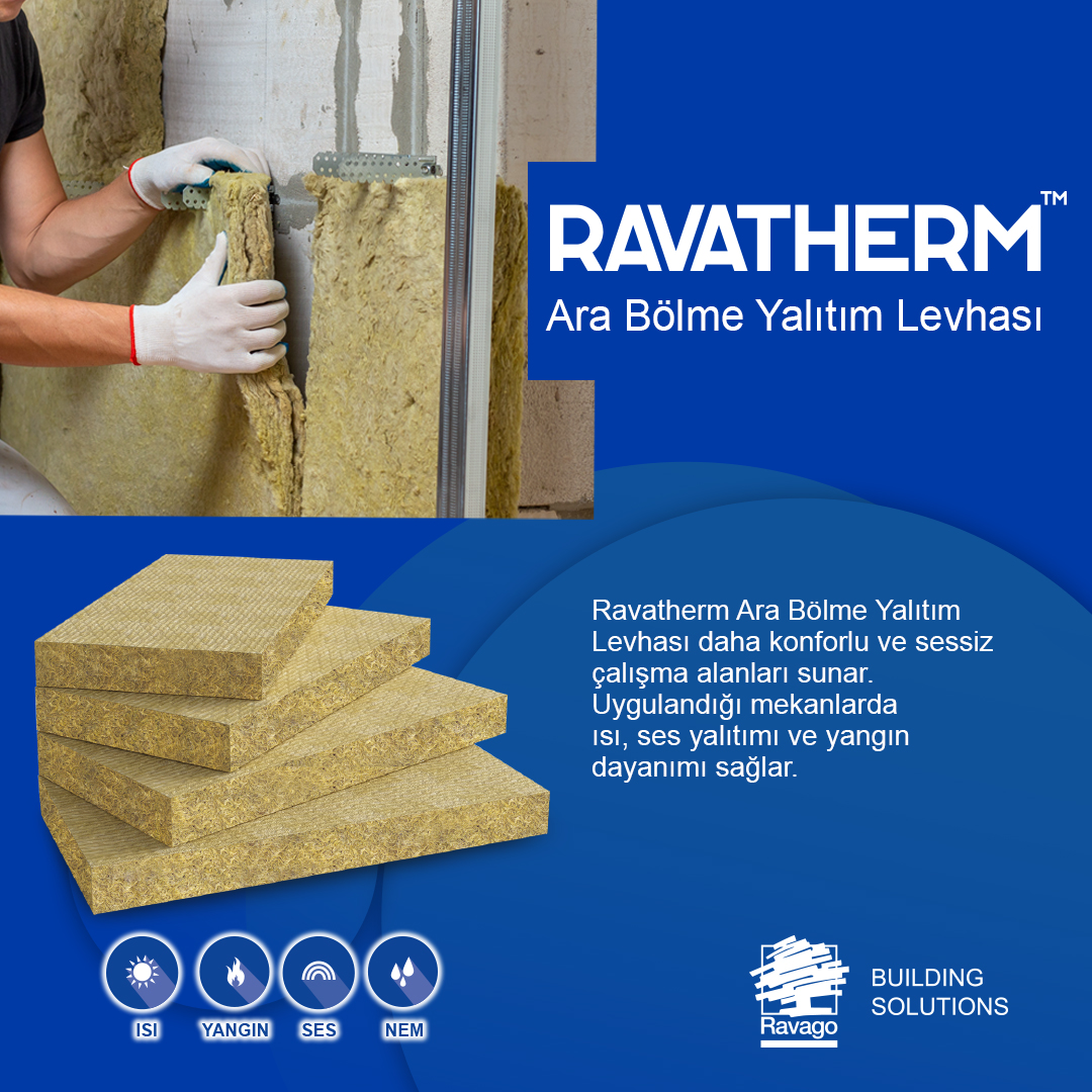 Ravatherm Ara Bölme Yalıtım Levhası daha konforlu ve sessiz çalışma alanları sunar. Uygulandığı mekanlarda ısı, ses yalıtımı ve yangın dayanımı sağlar. #ravago #ravagotürkiye #ravagobinaçözümleri #ravagobuildingsolutions #ravatherm #arabölme