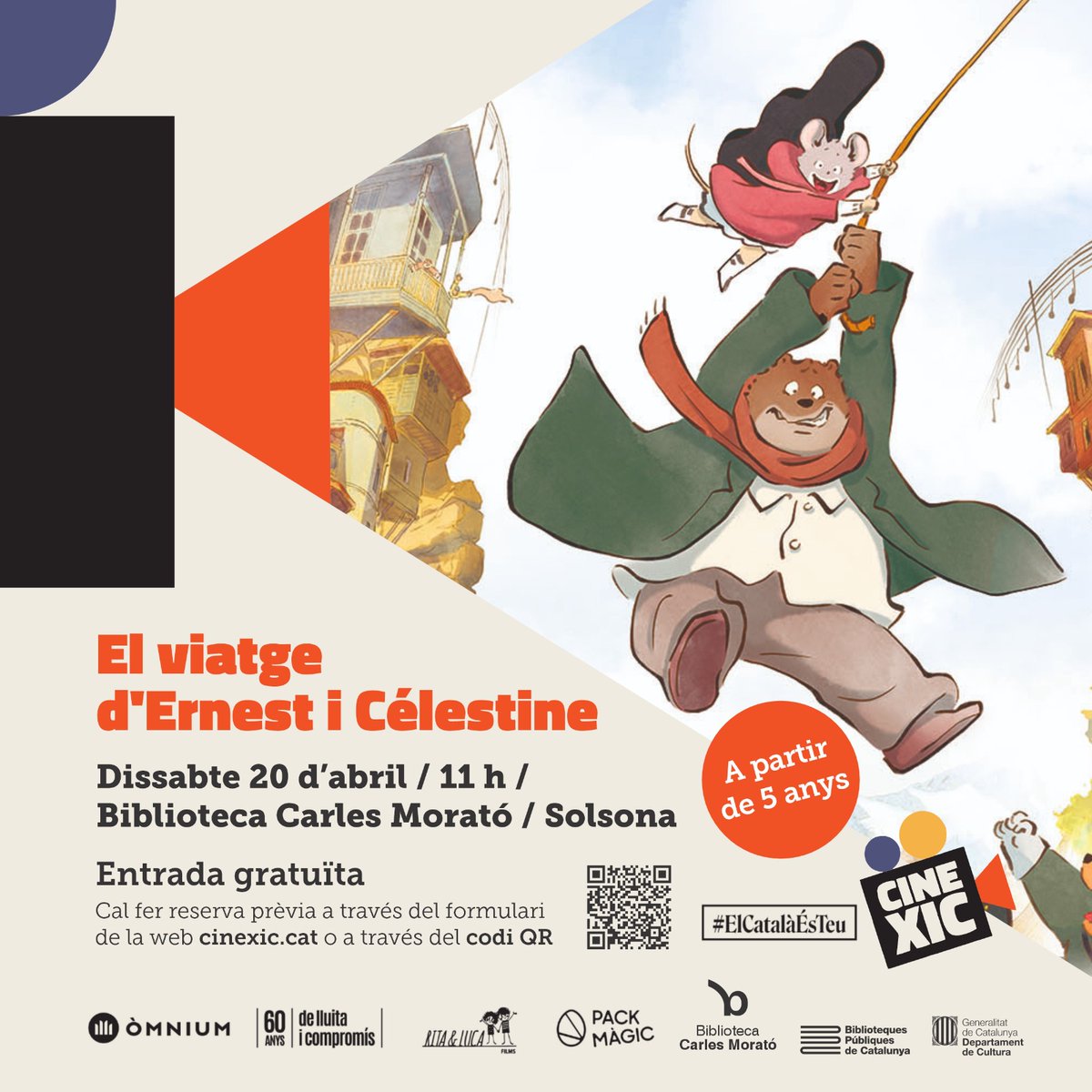 Al #CINEXIC d'abril "El viatge d'Ernest i Célestine", acompanyarem aquesta parella al país de l'Ernest.
Entrades: tuit.cat/P8vZw

🗓 Dissabte 20 d'abril 🕚 11 h 
📍 <a href="/BiblioSolsona/">Biblioteca Solsona</a>
+5️⃣ anys

#Solsona #Solsonès #bibliotequescat #bibliotequesLleida #quèfemalesbiblios