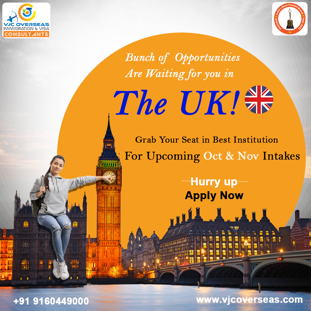 Do you Want to Study in the UK?
☑IELTS/PTE/TOEFL not required
☑Admission in 2 days
☑Low Tuition Fee

+91 9160449000
vjcoverseas.com

#studentexperience #studyvisa #studylife #studentvisa #overseaseducation #vjcoverseas #uk #unitedkingdom