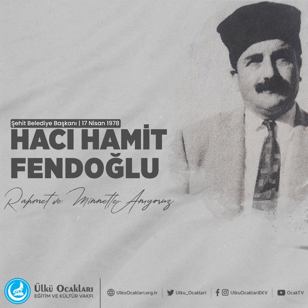 Teröristler tarafından gerçekleştirilen bombalı saldırı sonucu 17 Nisan 1978 tarihinde şehit olan Malatya Belediye Başkanımız Hacı #HamitFendoğlu’nu şehadetinin yıl dönümünde rahmet ve minnetle anıyoruz.