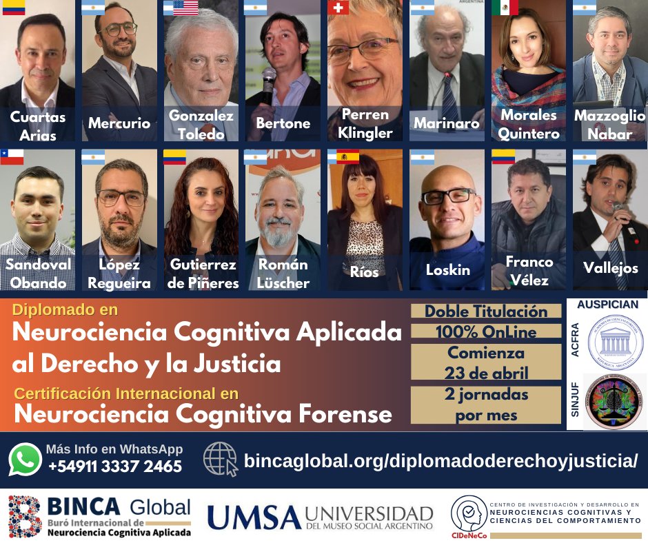 BINCAglobal's tweet photo. Comienza el 23 de abril - 6° cohorte
Toda  la Información en https://t.co/1Mirowmw8h

#NeurocienciaForense #NeuroDerecho #DerechoYJusticia #CertificaciónInternacional #UMSA #BINCA #CIDENECO #NeurocienciaCognitiva #FormaciónLegal #EstudiosForenses #AprendizajeOnline https://t.co/nXQmfxqypK