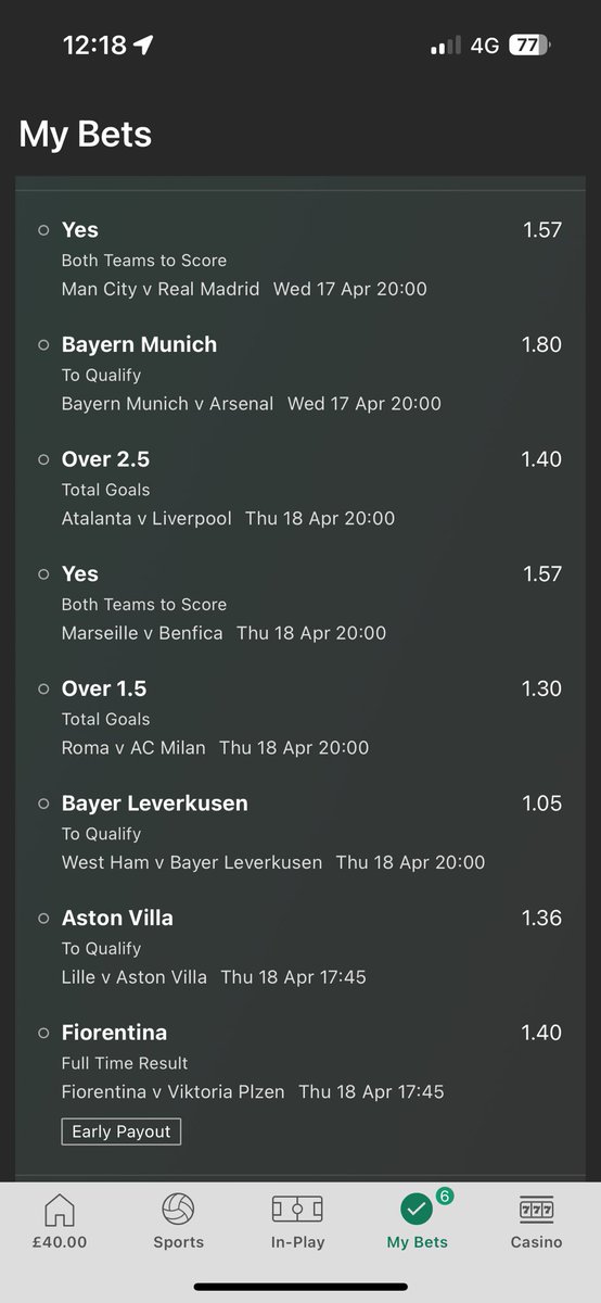 tnhtips's tweet photo. Acc for Tonight’s champions league,Thursdays Europe league and conference league⚽️
Odds: 16.216 https://t.co/hfjQtBxr85