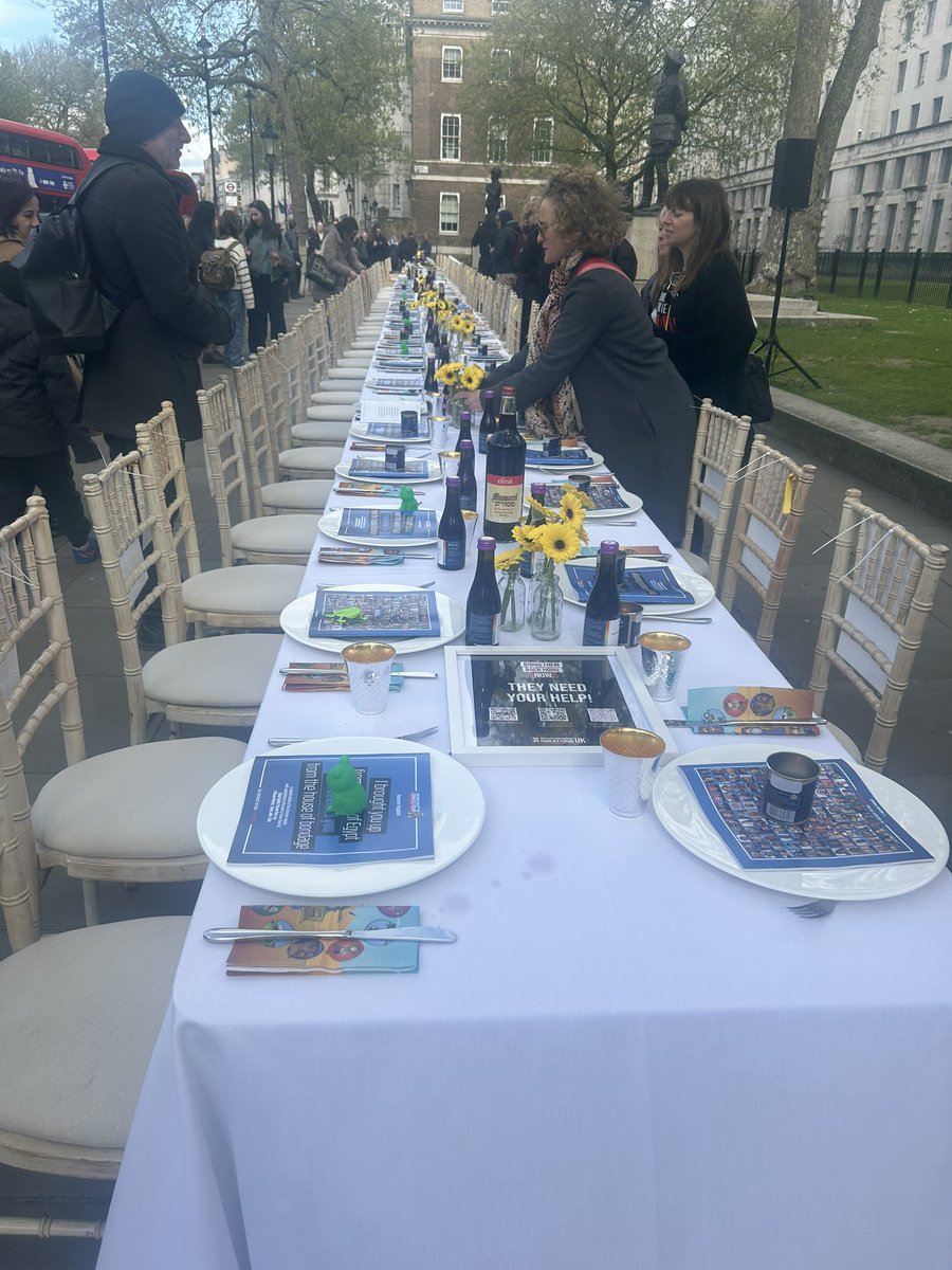 A stunning installation in Westminster. 133 Seder places have been laid for the 133 remaining hostages. Pesach commemorates the journey of the Jews from slavery to freedom. This year, with 133 people held prisoner in Gaza, this ancient festival takes on a new horrid meaning.