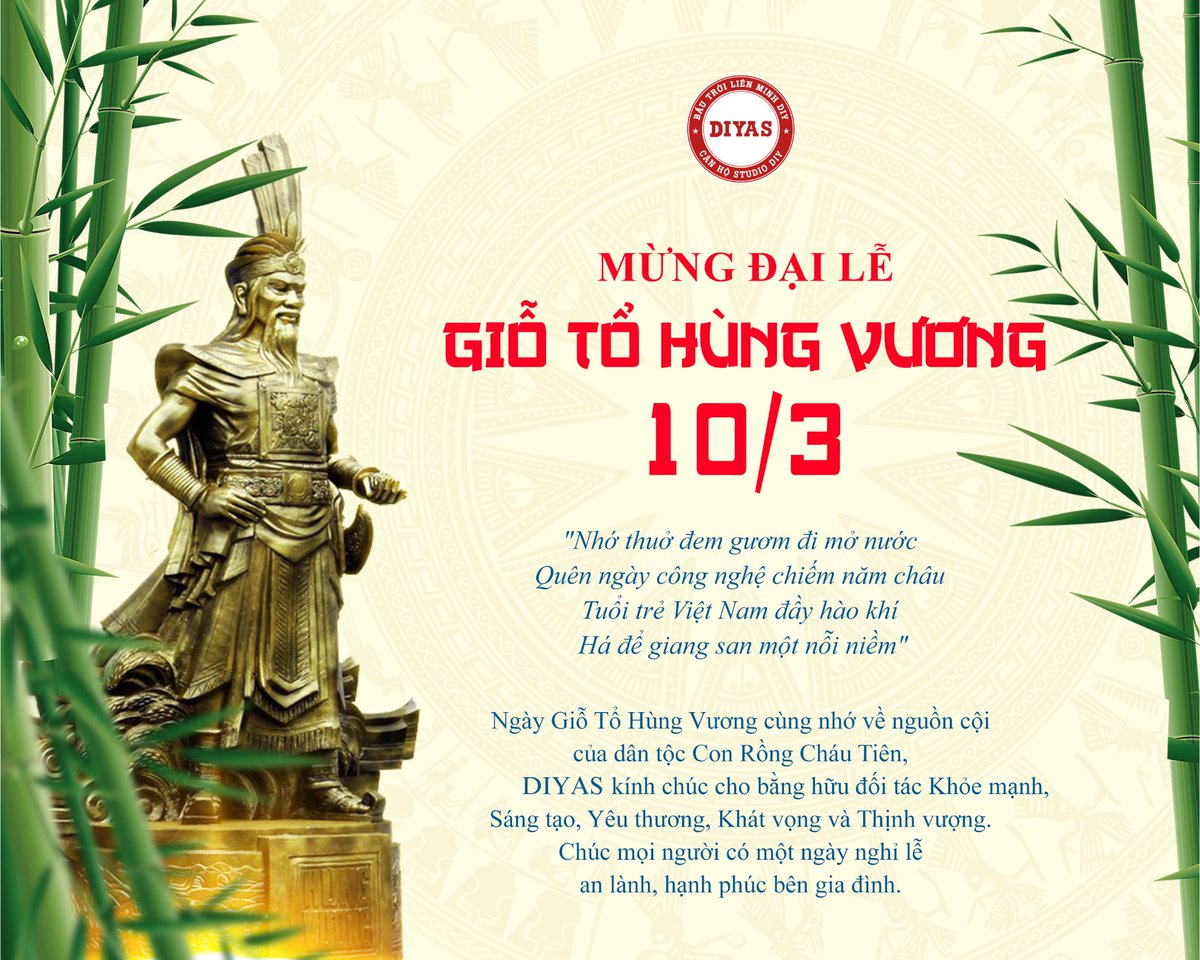 studioDIYAS's tweet photo. MỪNG ĐẠI LỄ GIỖ TỔ HÙNG VƯƠNG 10/3
📷Ngày Giỗ Tổ Hùng Vương cùng nhớ về nguồn cội của dân tộc Con Rồng Cháu Tiên, Căn hộ Studio DIYAS kính chúc cho bằng hữu đối tác Khỏe mạnh, Sáng tạo, Yêu thương, Khát vọng và Thịnh vượng. https://t.co/MvCLVKUFKI