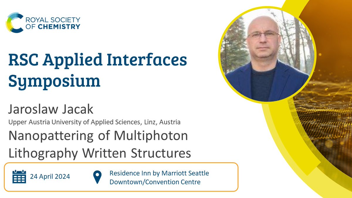🎉Meet our #RSCAppliedInterfaces author, Jaroslaw Jacak! Dr Jacak will be discussing their latest research on nanopatterning at our symposium in Seattle on 24 April! blogs.rsc.org/lf/2024/03/22/…