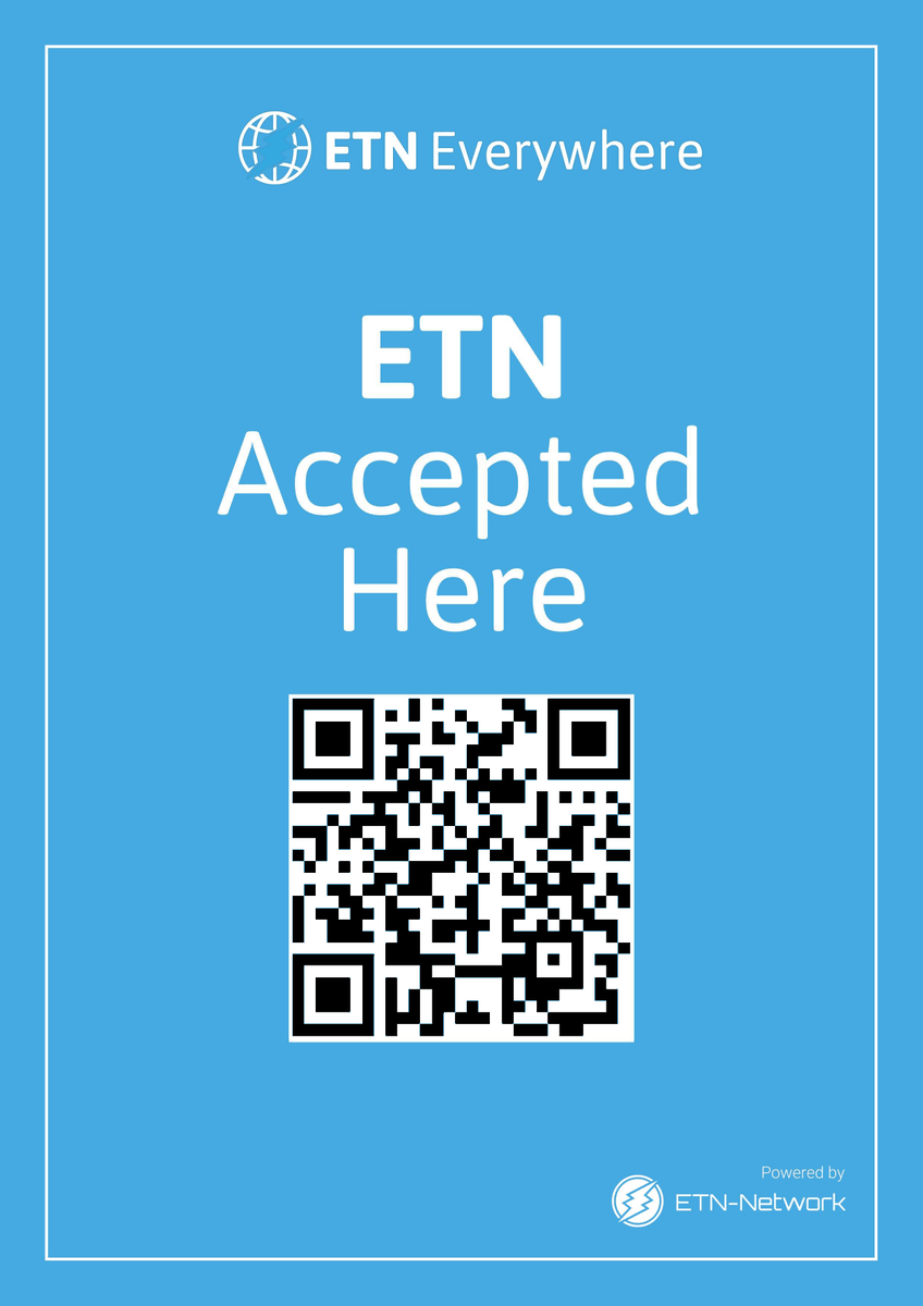 6-7
You can even advertise with ready made posters which you can create in seconds using your NEW ETN-SC address.
These get generated as a pdf which you can print out and place in your shop !

This is a free service provided by the ETN-Network.
👇
etneverywhere.com/en/resources/p…
eg:
