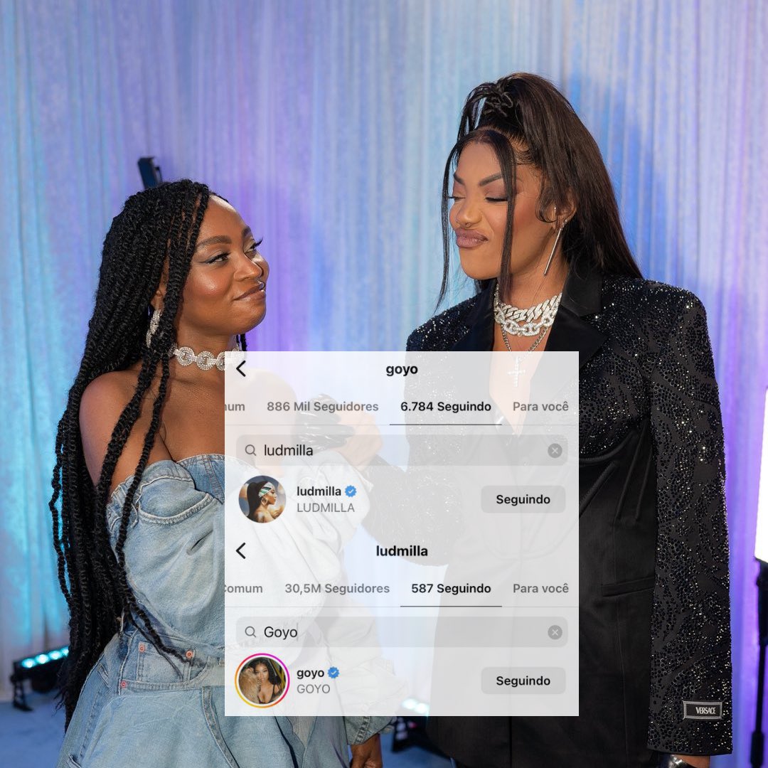 Ludmilla seguiu a cantora afrolatina @GOYOCQT no Instagram. Agora ambas se seguem na plataforma.