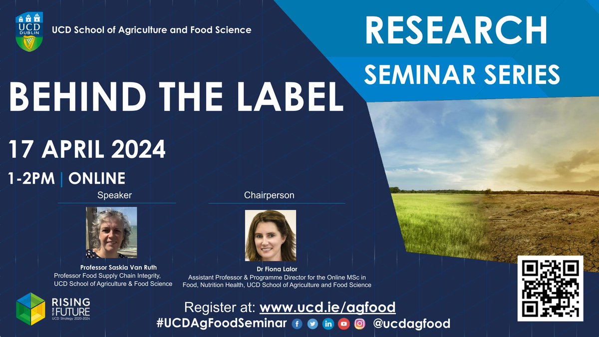 📢Still lots of time to sign up to today's research series webinar! 'Behind the Labels' - Food supply chains & food labels. 🕐1PM with Professor Saskia Van Ruth and Dr. Fiona Lalor 🔗 ucd-ie.zoom.us/webinar/regist… #seminarseries #research