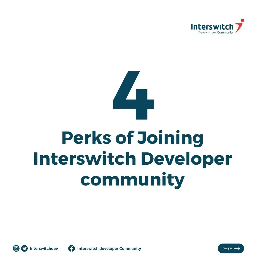 Are you a developer eager to level up your skills and become part of a vibrant community? Join the Interswitch Developer community today and enjoy these benefits. Don't miss out! click the link in our bio to join. #Interswitch #interswitchdeveloperscommunity