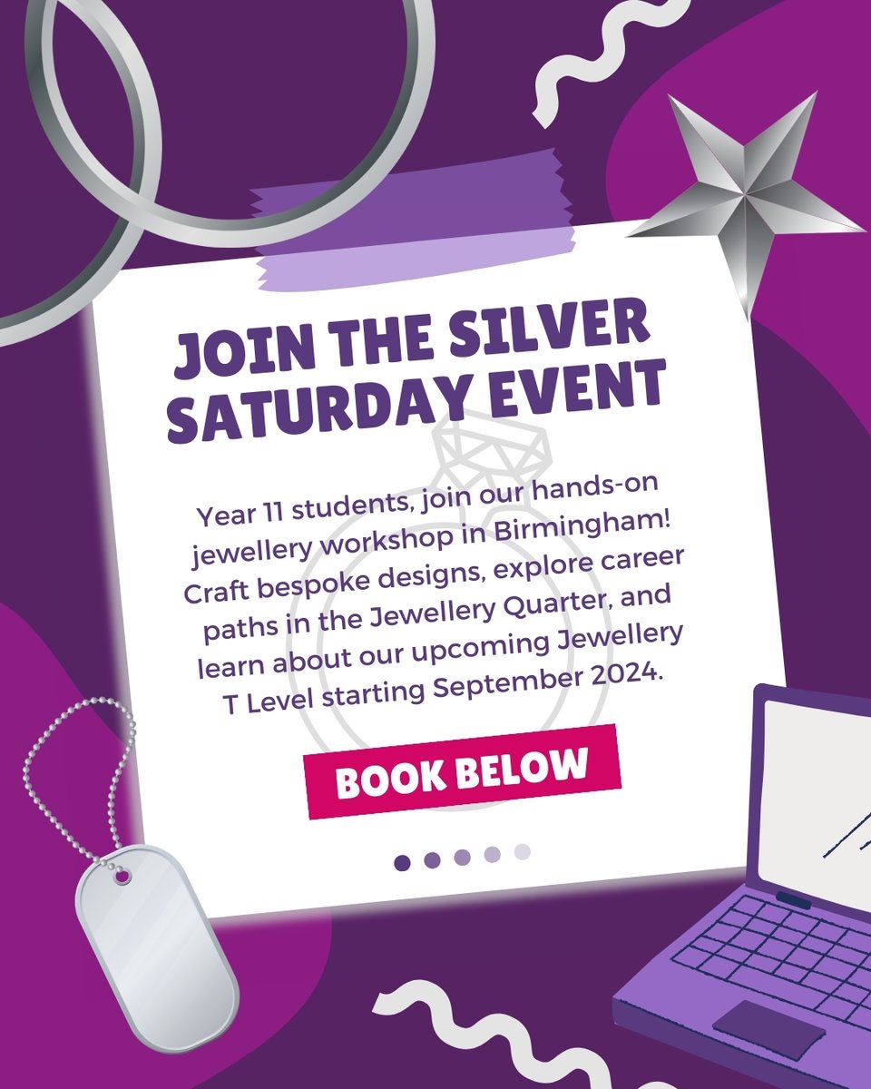 ⏰ This Saturday! Don't Forget to Join our Silver Saturday Jewellery event!🎓💍 Don't miss out on this opportunity and Book now on auea.co.uk . #ApplyNow #SixthFormAdmissions #jewellery #auea #aueautc #utcschool #stem #astonuniversity #TLevels #Jewellery