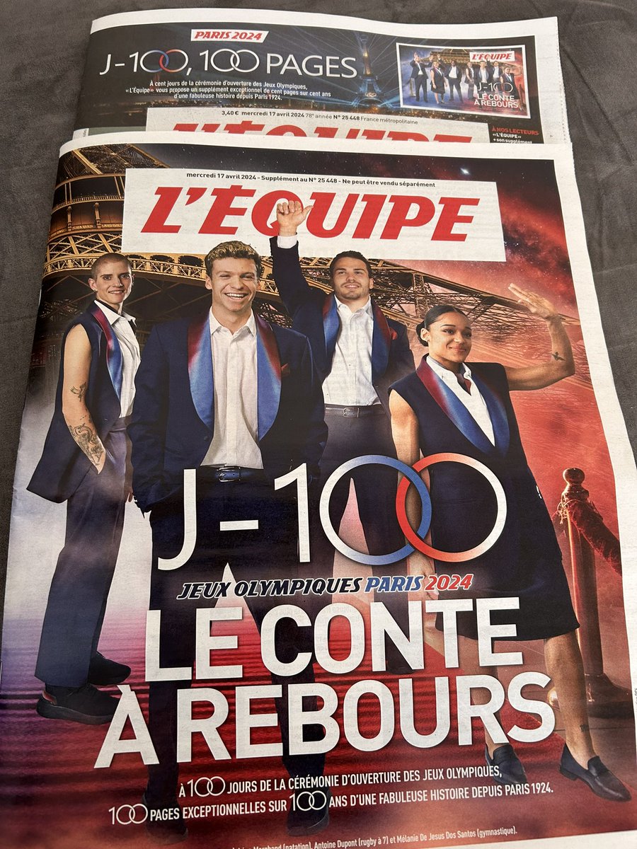 ⏱️ À 100 jours des Jeux Olympiques de #Paris2024 🇫🇷, retrouvez un numéro unique et exceptionnel avec @lequipe ! 100 ans d’une fabuleuse histoire : 1️⃣9️⃣2️⃣4️⃣>>2️⃣0️⃣2️⃣4️⃣ 🥇🥈🥉 cc @FRAHandball