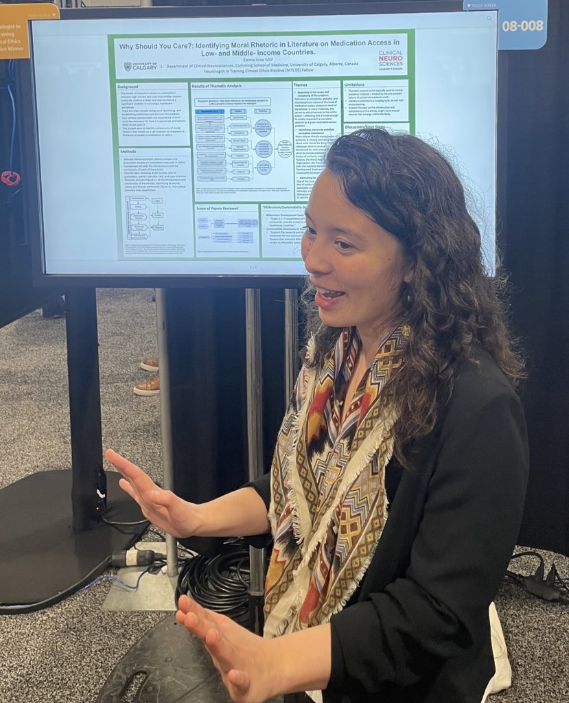 .@AANmember Neurologist-in-training clinical ethics elective (NITCEE) fellow @emmakwoo presents her research on ethics of medical access in low- and middle-income countries at #AANAM. @UCalgary