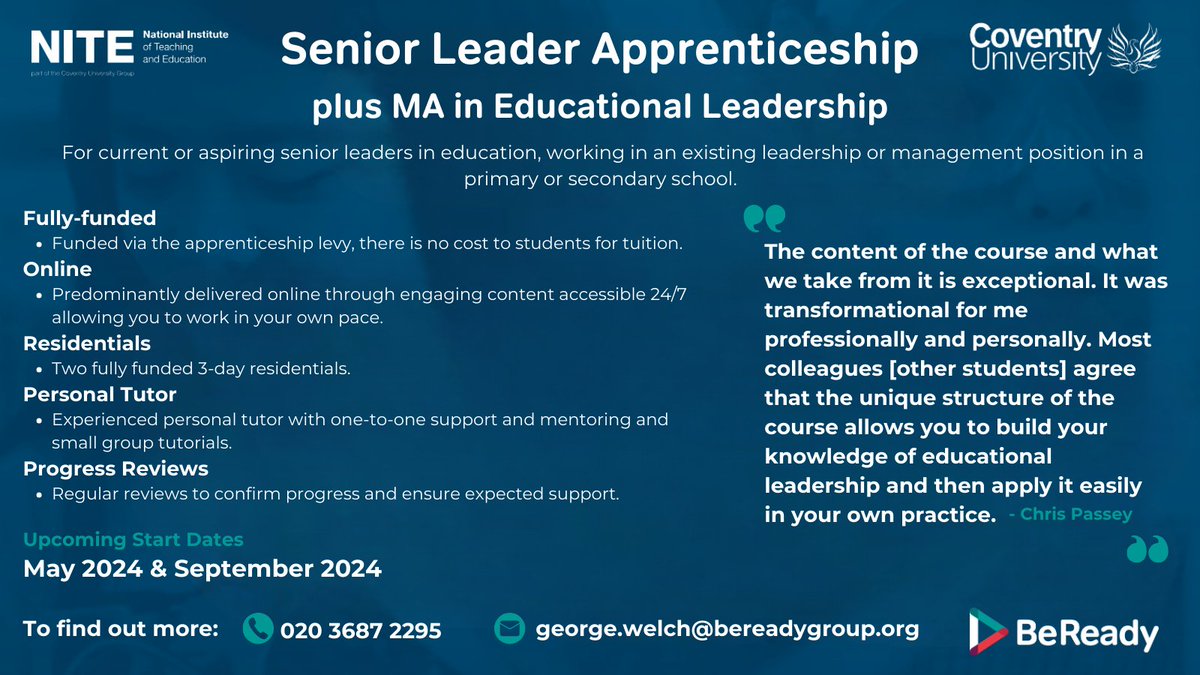 🎓 Are you ready to take the next step in your educational #leadership journey? Our SLA and MA in Educational Leadership offer a comprehensive blend of theory and practice to empower you as a confident and impactful #leader in today's #schools and colleges. #education