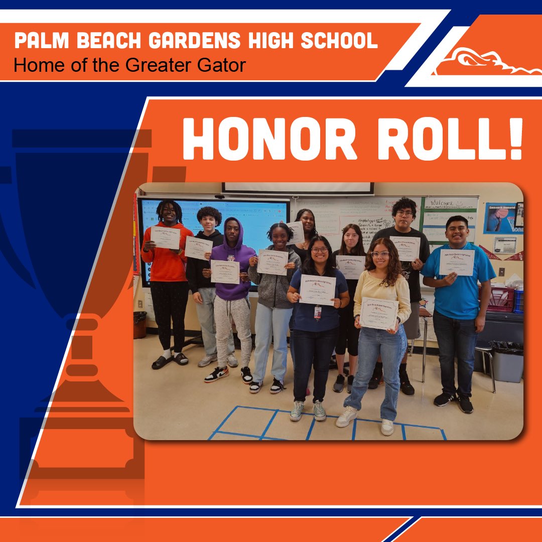 Academic Excellence in the Swamp! PBG honored our #GreaterGators who have earned honor roll in Q3. GO 🧡🐊💙GATORS!