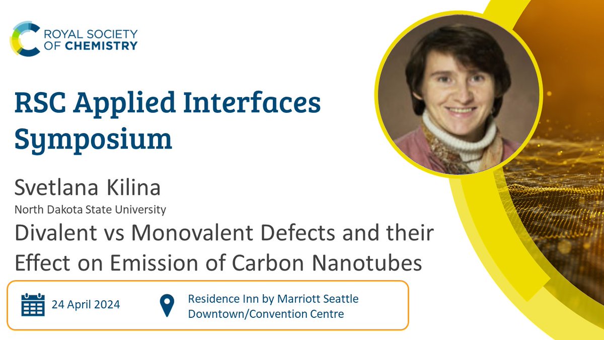 🌟Meet our RSC Applied Interfaces authors at our symposium in Seattle! Join us on 24 April to hear from Svetlana Kilina as she discusses her work on defects in carbon nanotubes blogs.rsc.org/lf/2024/03/22/…