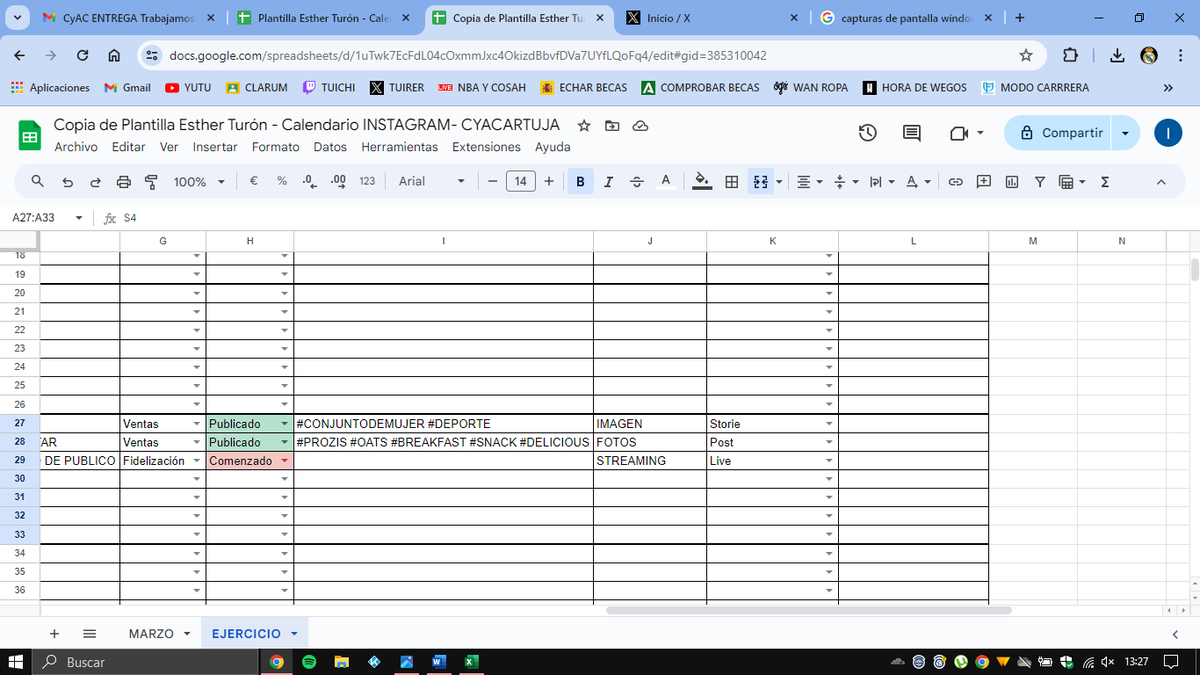 Hola, #CyACartuja a continuacion os comparto mi calendario sobre la planificacion de instagram en la actividad de <a href="/huhuzgz/">Esther Turón Perez ❤ Marketing | SEO | Web</a>. <a href="/Clase_CyAC/">José Miguel</a>