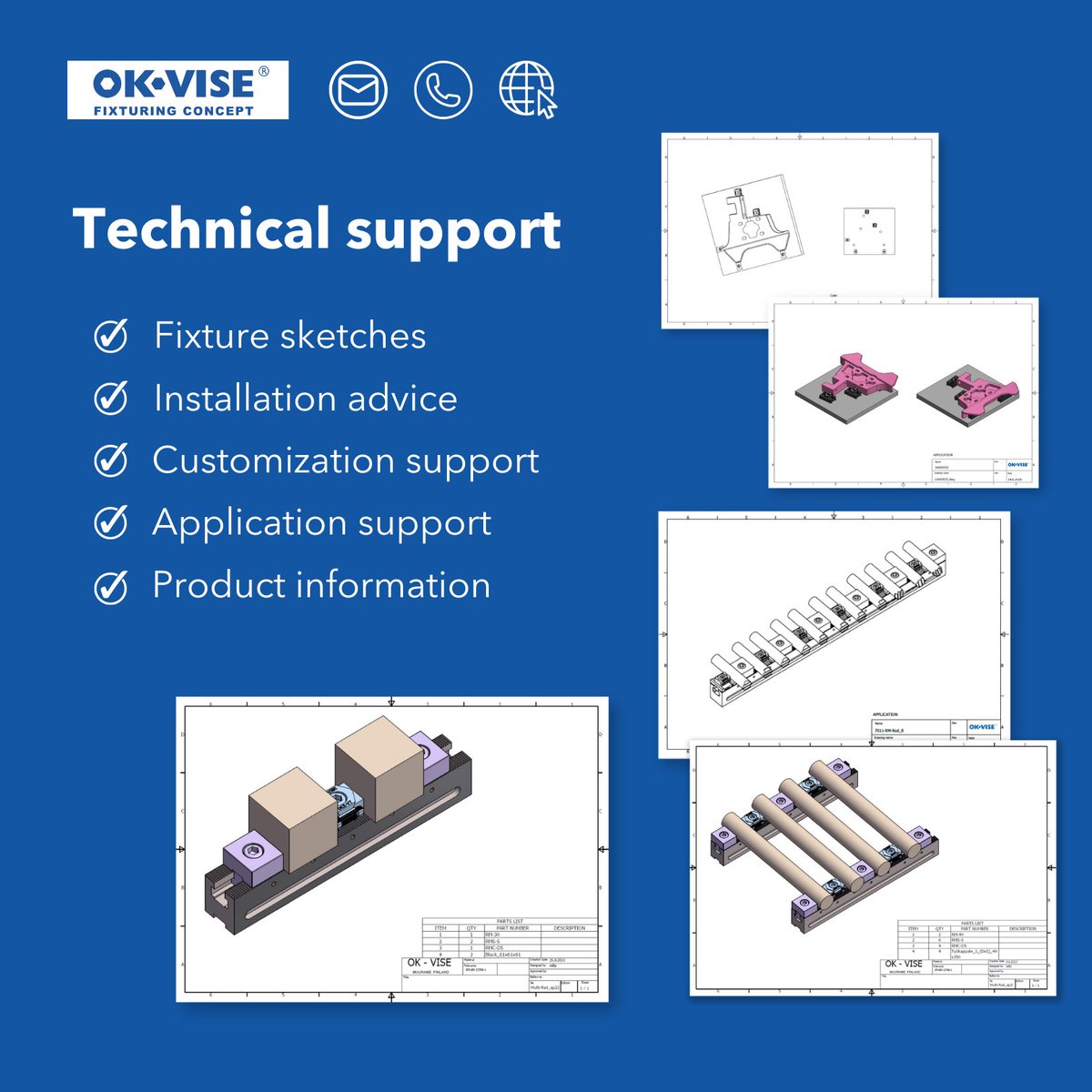 Helping customers and designing fixtures is something we do on a daily basis. Ensuring the most effective way to keep your workpieces clamped is a priority for us. Our team of experts is dedicated to providing comprehensive assistance. #okvise #workholding