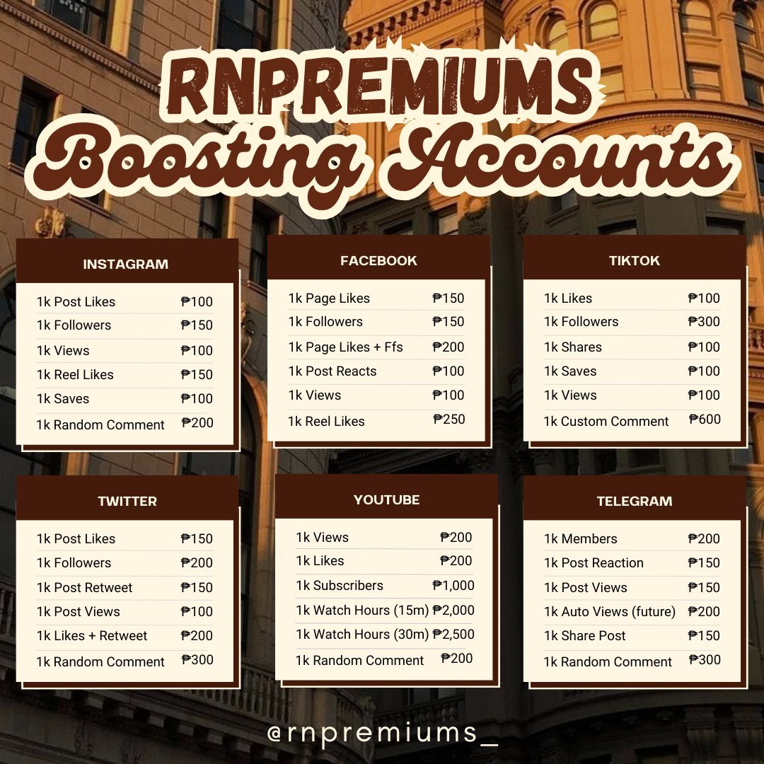 ‼️SOCIAL MEDIA BOOSTING/HANDLING ACCOUNTS FOR SALE‼️ AVAILABLE: 🧾 Instagram/IG, Facebook/FB, Tiktok, Twitter/X/Twt, Youtube/YT, Telegram/Tg — Post/Reel Likes, Followers, Views, Comment, Reacts, Page, Shares, Retweet, Subscribers 💲MOP: Gcash, Paypal, BPI 💌 @rnshppe to avail