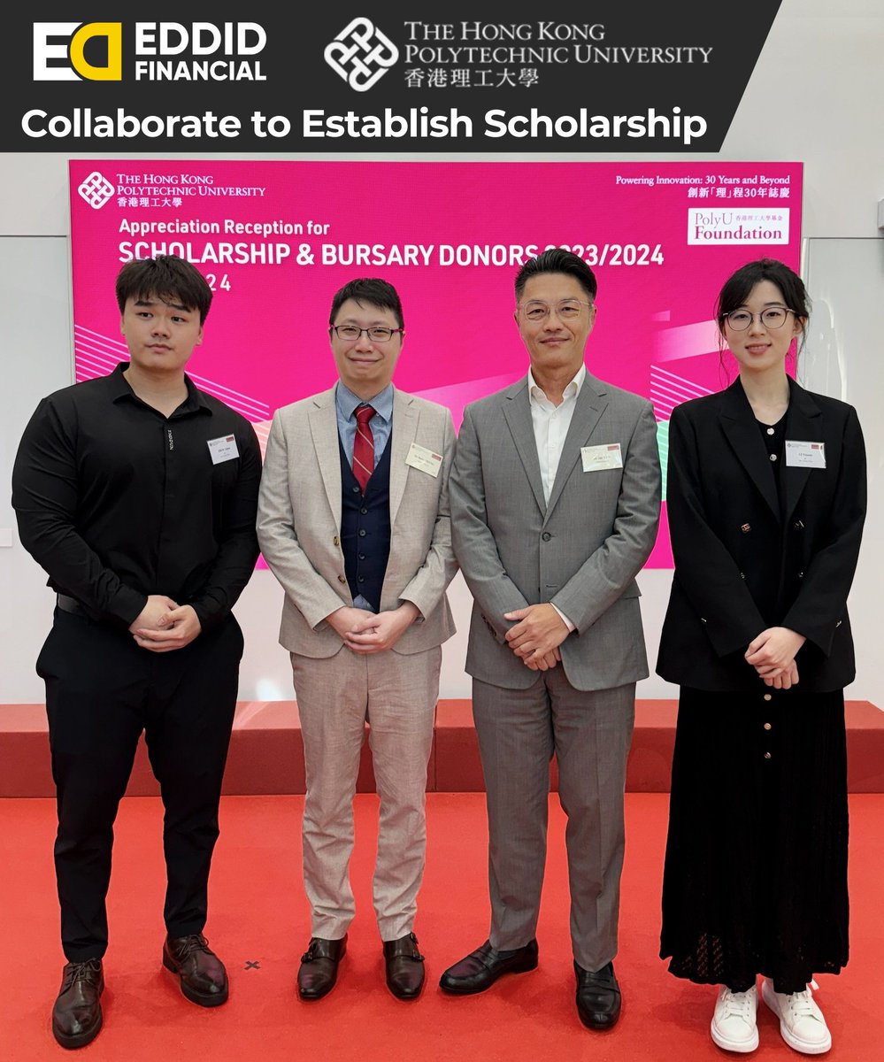 Eddid Financial is excited to announce the establishment of the 'Eddid Financial #Scholarship 2023/24' in collaboration with #PolyU, exclusively for students studying BSc (Hons) in #FinancialTechnology and Artificial Intelligence offered by the Department of Computing (COMP).