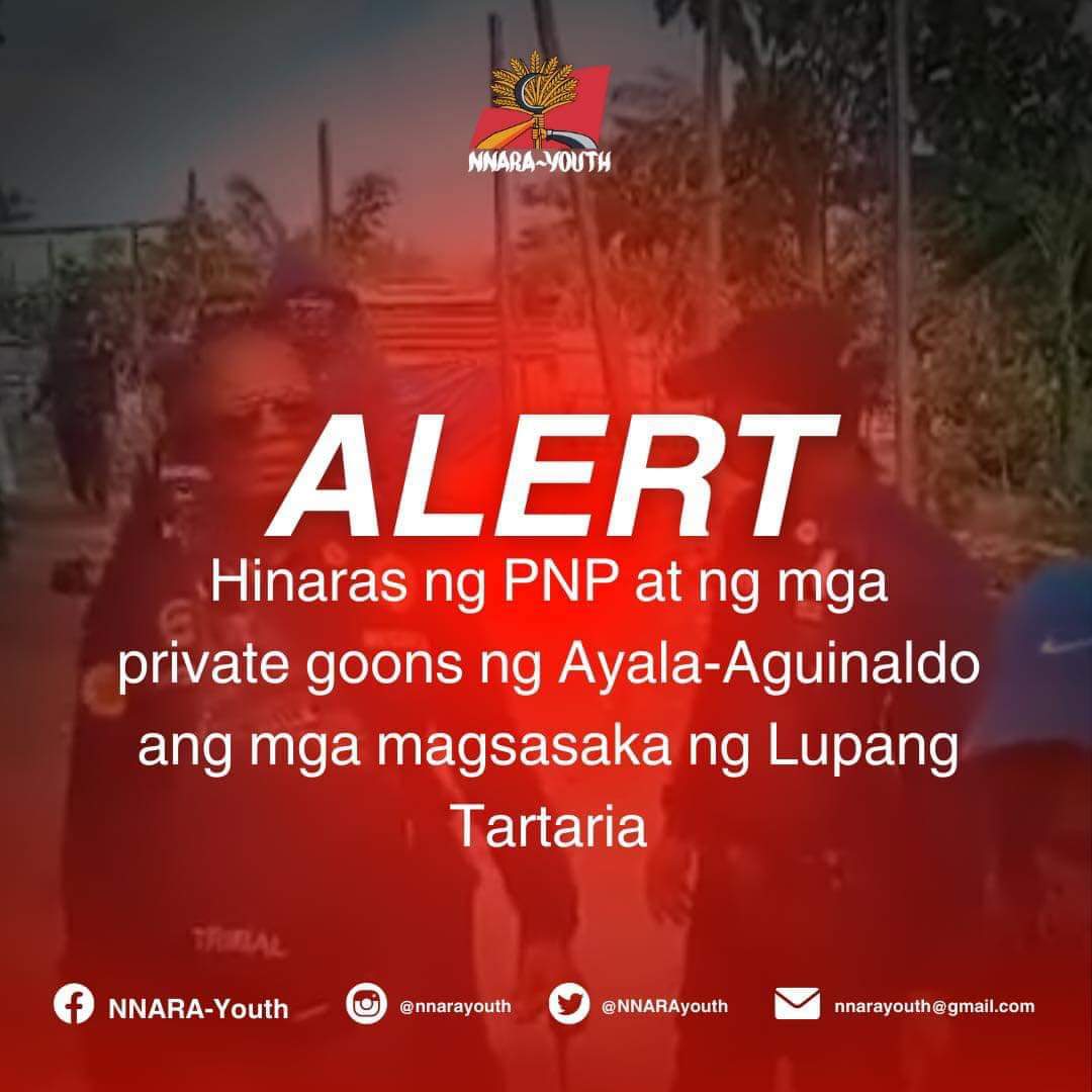 ALERT|Mga magsasaka’t residente ng Lupang Tartaria sa Silang, Cavite, binabantaan at hinaharass ng pinagsamang pwersa ng kapulisan at mga pribadong goons ng Ayala-Aguinaldo. Nagsimula na ang Jarton Security sa kanilang iligal na pagpapabakod sa mga sakahan at panirikan ng lugar.