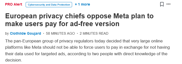 🥳WIN: @EU_EDPB heard civil society's voices to stand up for people's right to have control over their data.

@POLITICOEurope reports: EDPB opposed #Meta's plan to charge for privacy. #PayorOkay

@itxasdo explains why privacy is not for sale for @euronews: euronews.com/next/2024/04/1…