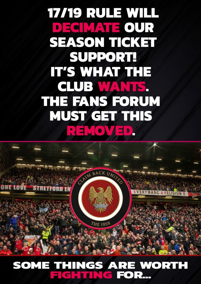 Fans Forum meeting is tomorrow. 17/19 rule is still here. A move by the club to cull STH. Survey results from 17k STH & members ignored! At a time matchgoers across PL clubs are being treated with disdain. Our Reps need to set an example. Do your job! The 1958🇾🇪