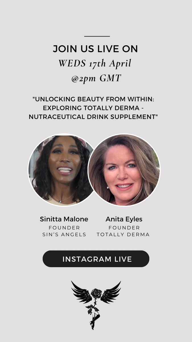 sinittaofficial's tweet photo. Today I will be going live with the collagen supplement expert Anita Eyles from @totallyderma at 2pm GMT 

Join us to unlock the secrets to beauty from within. 

https://t.co/tSKRCvxpoo https://t.co/kWfrJbHzFc