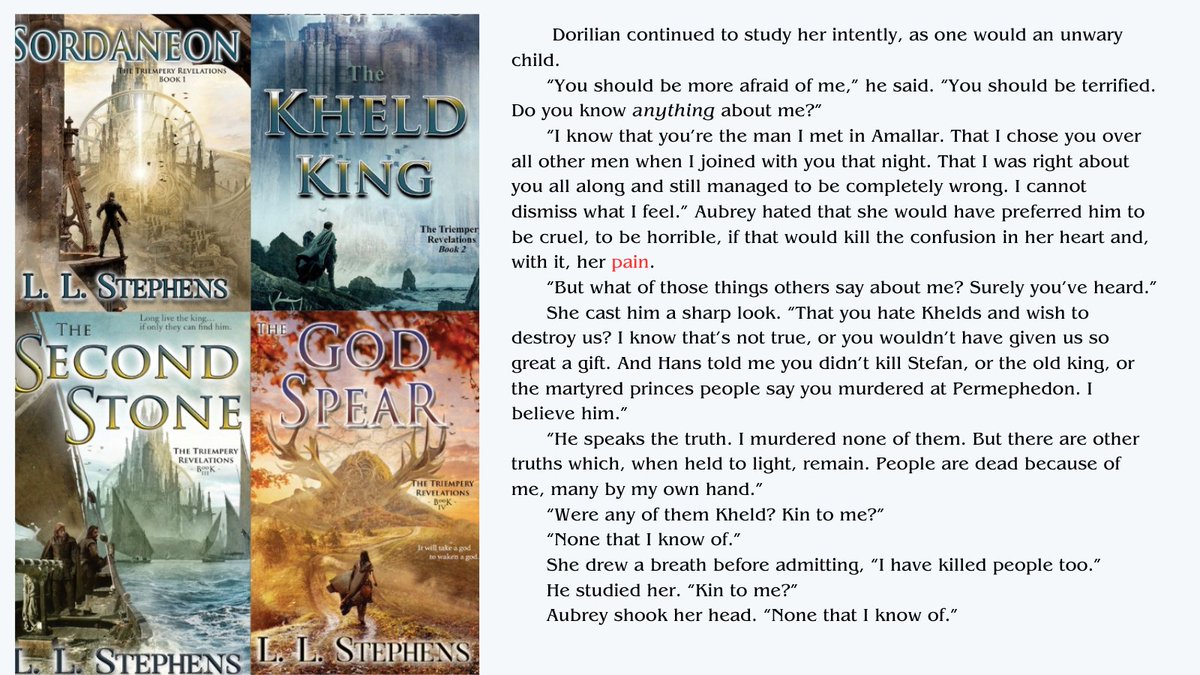 It's Book Quote Wednesday #bookqw and the word is PAIN

This scene is from THE WALLED CITY (2025). Aubrey is confused about her feelings for Dorilian. He does that to people.