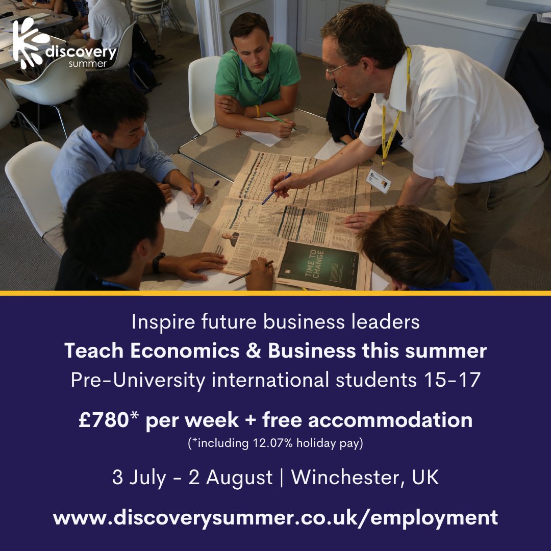 discoverysummer's tweet photo. Due to popular demand we’re recruiting another Economics and Business teacher for our summer school @WinchesterColl Details at https://t.co/CqflD99Sle https://t.co/sxzvWaoAE6